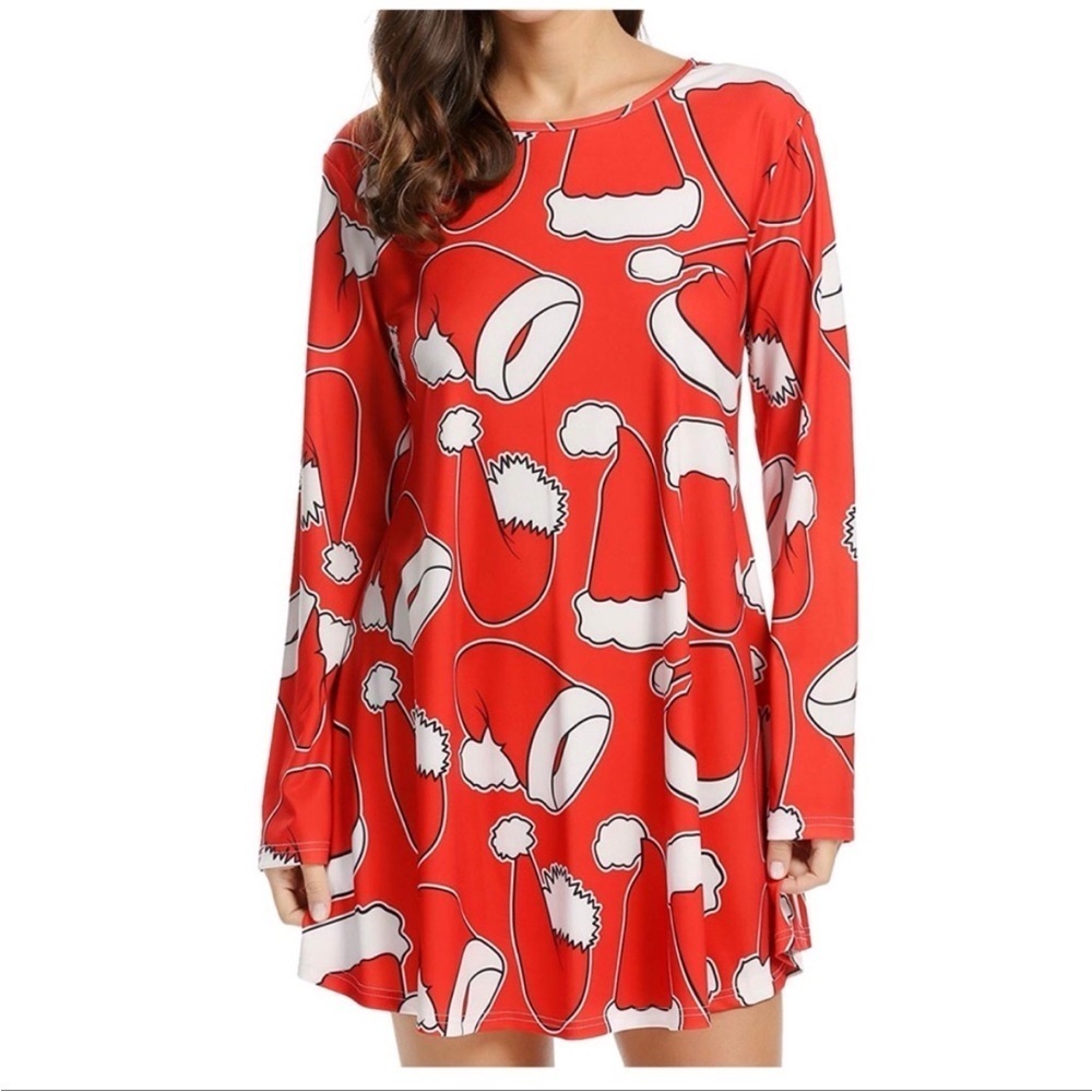 Meaneor Santa Hat Long Sleeve Dress XXL Holiday NWT - Picture 2 of 5